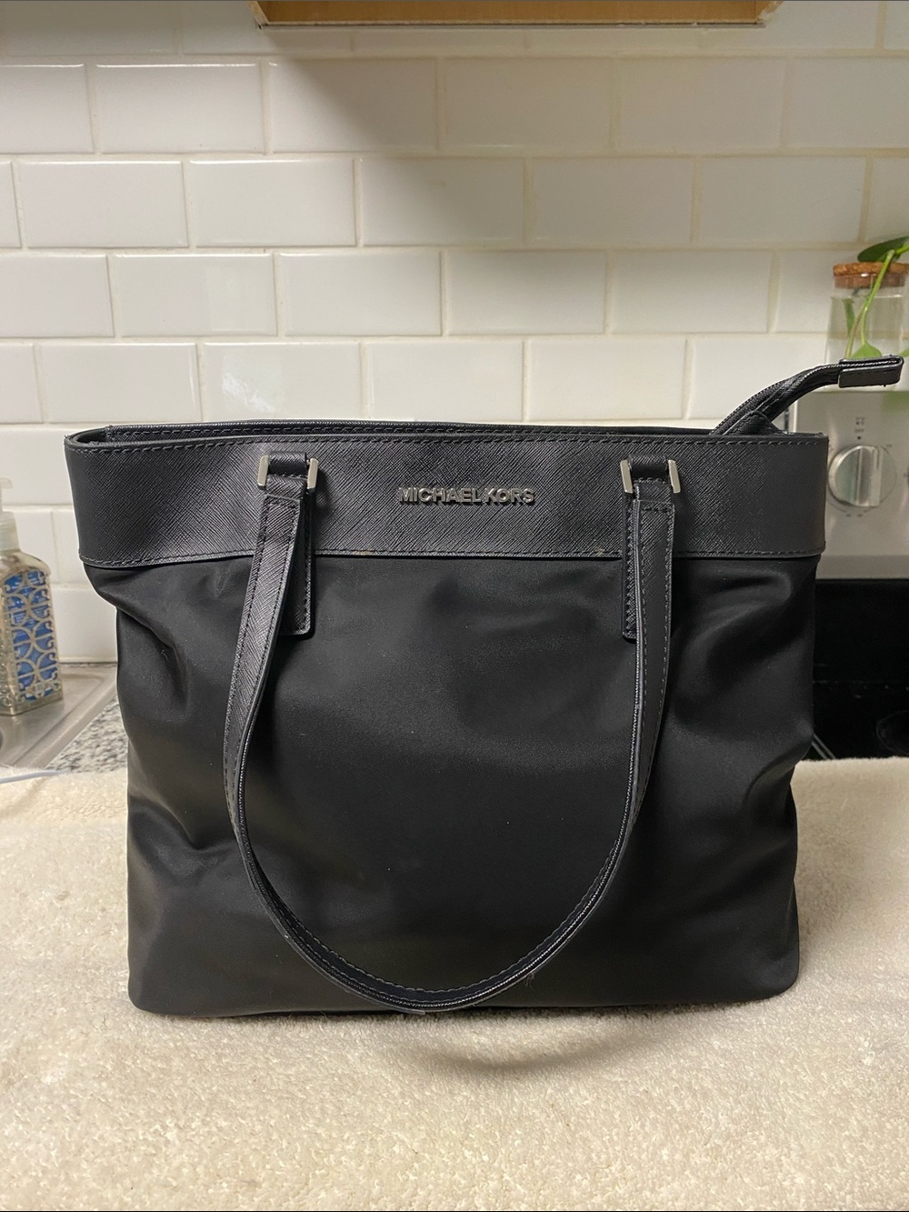 Michael Kors Black Nylon & Leather-Trim Tote